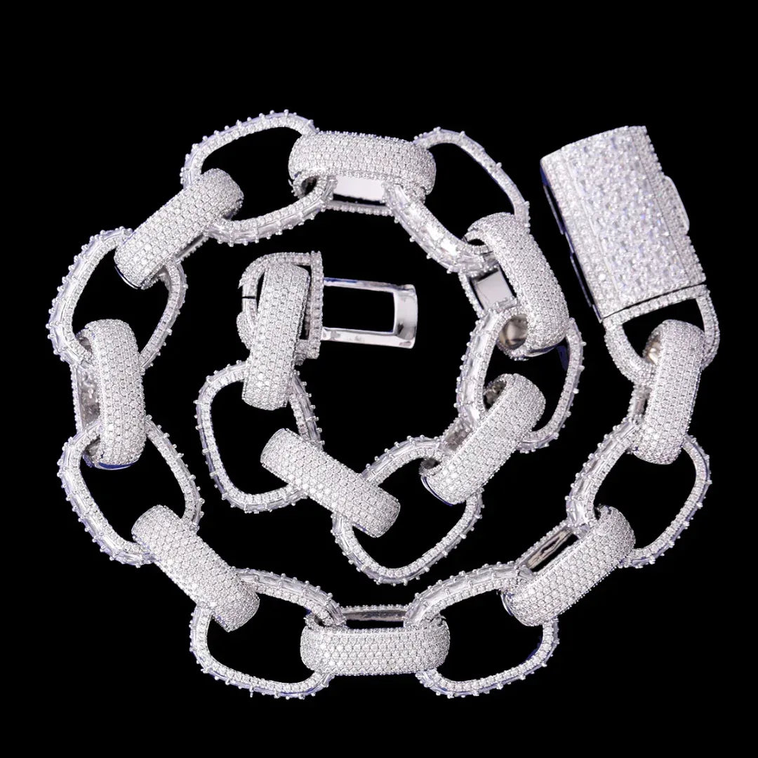 20MM Baguette and Stones Box Link Iced - CaratixJewelry